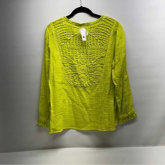 Soft Surroundings Neon Yellow Gauze Crochet Back Top size L nwt - Picture 3 of 10
